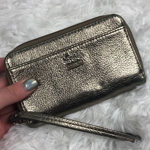 Coach small gold metallic wallet wristlet